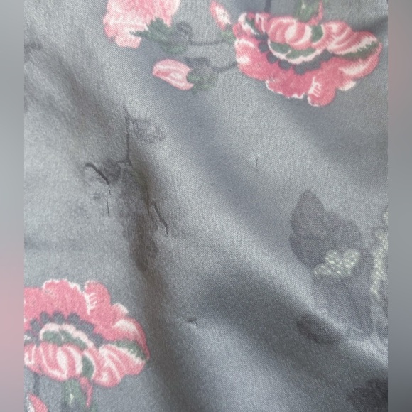Ralph Lauren Gray Floral Satin Pajamas Size Large Top Pants Romance Feminine - Picture 9 of 11